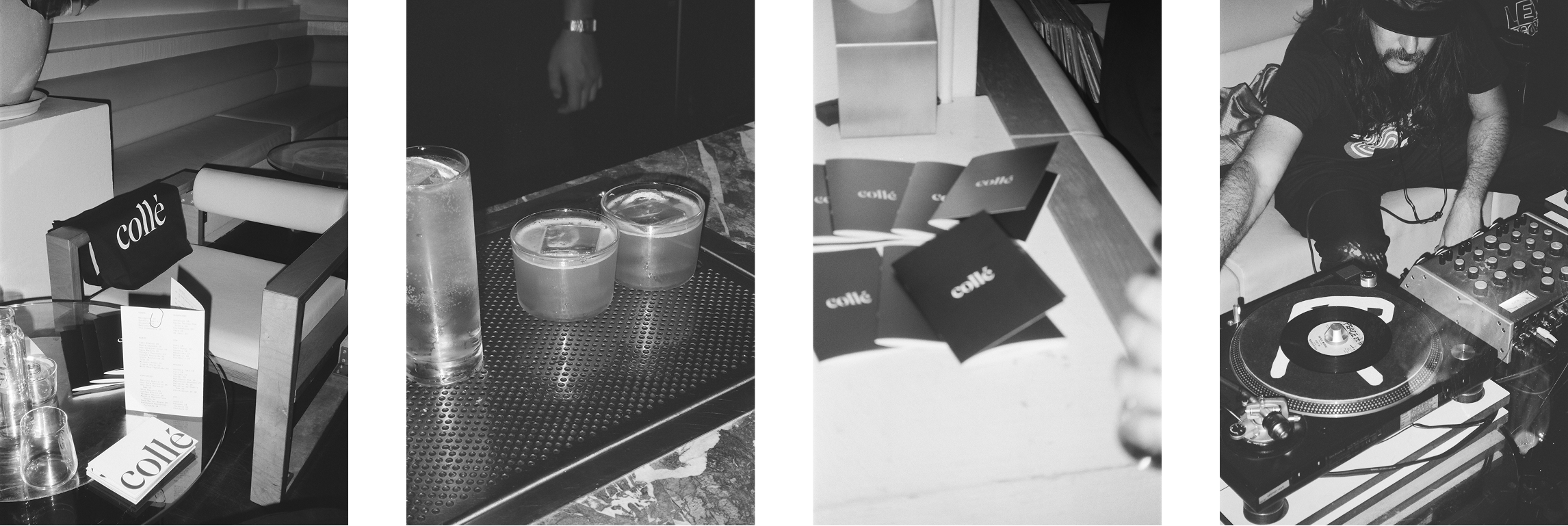 Collé's publications, events, and music in black and white